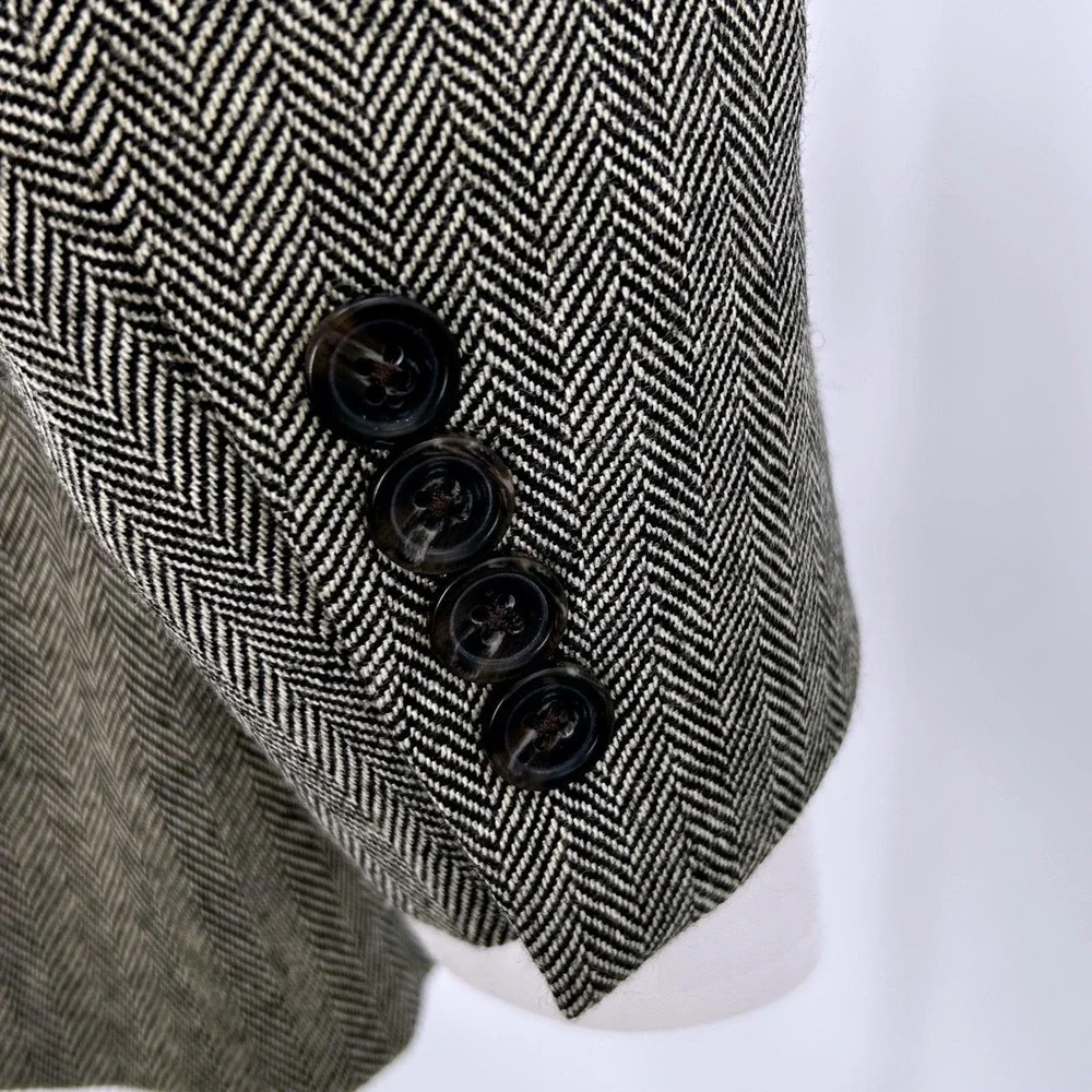 Mens Classic Herringbone Wool Blazer 40R Grey‎ Sport Coat American Living